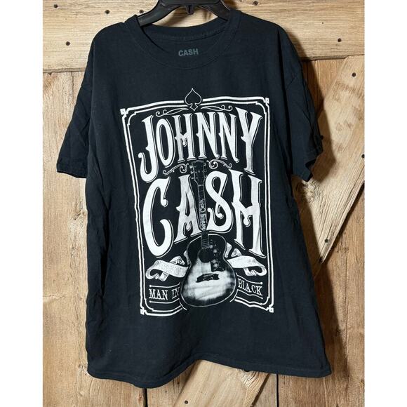 Johnny Cash ''Man In Black'' Guitar T-Shirt Men's Size Large Black Country Shirt - Picture 1 of 4